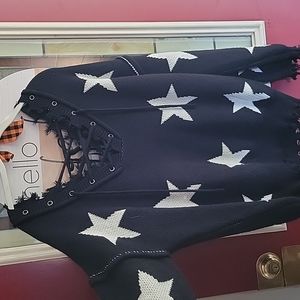 NWOT Large POL Destoyed Hem Star Sweater